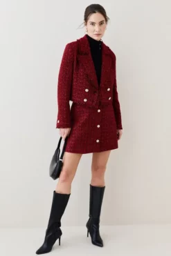 Discount 🥰 Karen Millen Tweed Gold Button Detail A Line Mini 👗 Skirt 😍 9 Discount 🥰 Karen Millen Tweed Gold Button Detail A Line Mini 👗 Skirt 😍 -Workwear Shop bkk07911 red xl 2