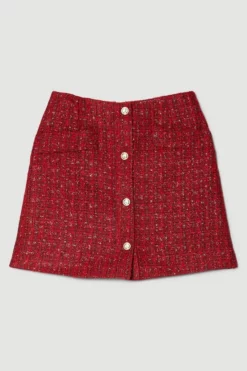 Discount 🥰 Karen Millen Tweed Gold Button Detail A Line Mini 👗 Skirt 😍 10 Discount 🥰 Karen Millen Tweed Gold Button Detail A Line Mini 👗 Skirt 😍 -Workwear Shop bkk07911 red xl 3