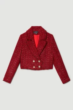 Best deal ✔️ Karen Millen Tweed Gold Button Cropped Frayed Edge Jacket 😍 -Workwear Shop bkk07927 red xl 3