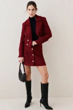 Best deal ✔️ Karen Millen Tweed Gold Button Cropped Frayed Edge Jacket 😍 -Workwear Shop bkk07927 red xl 4
