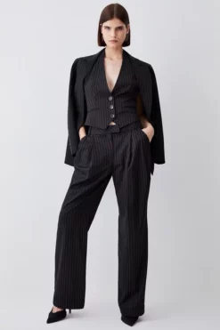 Outlet 💯 Karen Millen Pinstripe Waistcoat 🎁 -Workwear Shop bkk07930 black xl 2