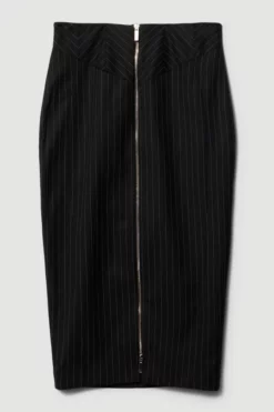 Best deal ✨ Karen Millen Pinstripe Corset Waist Zip Front Pencil 👗 Skirt ✔️ -Workwear Shop bkk07932 black xl 3