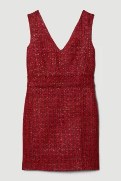 Discount 🤩 Karen Millen Tweed Frayed Waistband Detail Mini 👗 Dress 💯 -Workwear Shop bkk08012 red xl 3