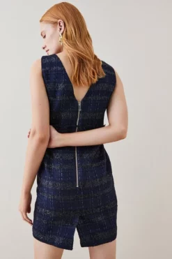 Brand new 🎉 Karen Millen Tweed Frayed Waistband Detail Mini 👗 Dress ⌛ -Workwear Shop bkk08013 navy xl 2