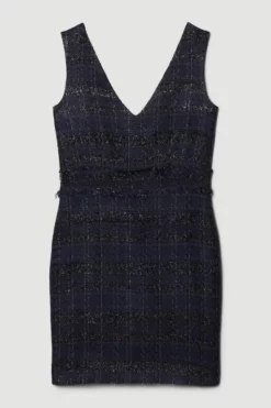 Brand new 🎉 Karen Millen Tweed Frayed Waistband Detail Mini 👗 Dress ⌛ -Workwear Shop bkk08013 navy xl 3