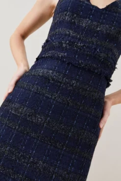 Brand new 🎉 Karen Millen Tweed Frayed Waistband Detail Mini 👗 Dress ⌛ -Workwear Shop bkk08013 navy xl 4