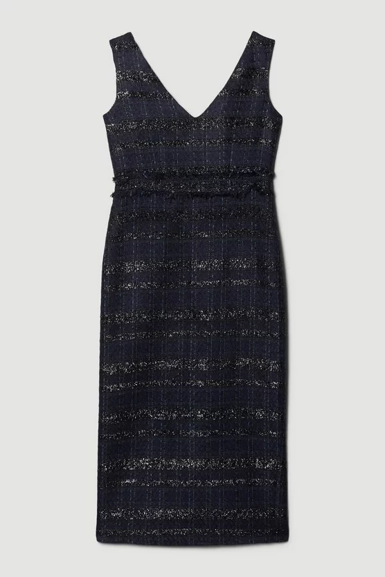 Brand new ๐ Karen Millen Tweed Frayed Waistband Detail Midi ๐ Dress ๐ 4 Brand new ๐ Karen Millen Tweed Frayed Waistband Detail Midi ๐ Dress ๐ - Image 4
