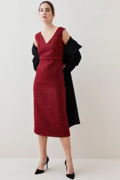 Flash Sale ๐ Karen Millen Tweed Frayed Waistband Detail Midi ๐ Dress ๐ 10 Flash Sale ๐ Karen Millen Tweed Frayed Waistband Detail Midi ๐ Dress ๐ -Workwear Shop bkk08015 red xl 4
