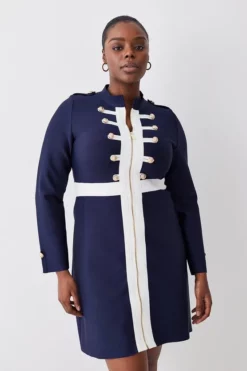 Buy 🎁 Karen Millen Plus Size Military Trim A-line Bandage Knit Mini 👗 Dress 🧨