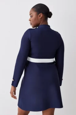 Buy 🎁 Karen Millen Plus Size Military Trim A-line Bandage Knit Mini 👗 Dress 🧨 -Workwear Shop bkk08054 navy xl 2