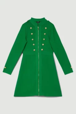 Best Pirce 😀 Karen Millen Long Sleeve Military Trim A-line Bandage Knit Mini 👗 Dress 🔔 -Workwear Shop bkk08090 green xl 3