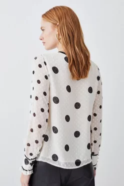 Cheap 🛒 Karen Millen Mixed Dot Ruffle Detail Georgette Blouse ✨ -Workwear Shop bkk08098 white xl 2
