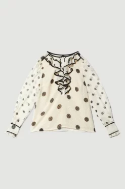 Cheap 🛒 Karen Millen Mixed Dot Ruffle Detail Georgette Blouse ✨ -Workwear Shop bkk08098 white xl 3