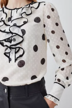 Cheap 🛒 Karen Millen Mixed Dot Ruffle Detail Georgette Blouse ✨ -Workwear Shop bkk08098 white xl 4