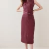 Discount 👏 Karen Millen Tall Leather Snaffle Trim Pencil Midi 👗 Dress 🤩
