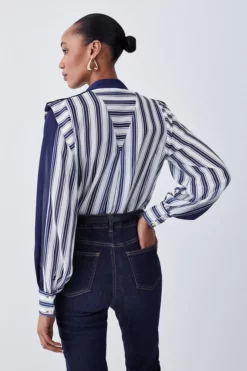 Coupon 👏 Karen Millen Military Stripe Woven Blouse ✨ -Workwear Shop bkk08211 navy xl 2