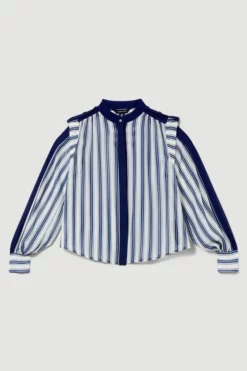 Coupon 👏 Karen Millen Military Stripe Woven Blouse ✨ -Workwear Shop bkk08211 navy xl 3
