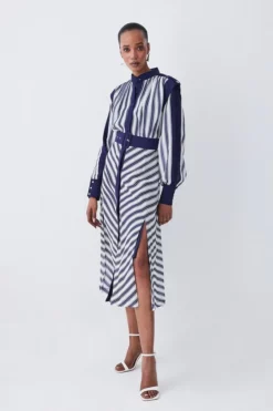 Top 10 👏 Karen Millen Military Stripe Woven Midi 👗 Dress 💯