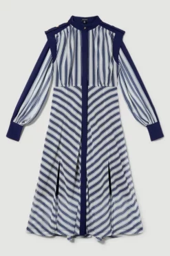 Top 10 👏 Karen Millen Military Stripe Woven Midi 👗 Dress 💯 -Workwear Shop bkk08215 navy xl 3