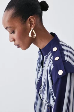 Top 10 👏 Karen Millen Military Stripe Woven Midi 👗 Dress 💯 -Workwear Shop bkk08215 navy xl 4