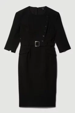 Best Pirce 🔥 Karen Millen Plus Size Structured Crepe Strong Shoulder Midi 👗 Dress 💯 -Workwear Shop bkk08356 black xl 3