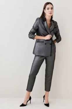 Brand new 🎉 Karen Millen Metallic Jacquard Waistband Detail Slim Leg Trouser 🔔