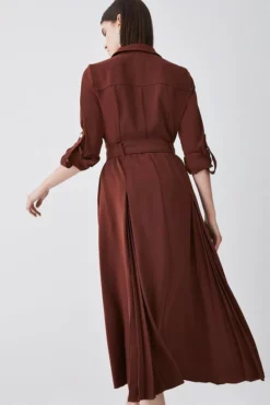 Discount 👍 Karen Millen Soft Tailored Pleat Panel Sleeved Belted Midi 👗 Dress 🌟 -Workwear Shop bkk08384 chocolate xl 2