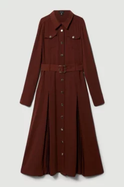Discount 👍 Karen Millen Soft Tailored Pleat Panel Sleeved Belted Midi 👗 Dress 🌟 -Workwear Shop bkk08384 chocolate xl 3