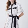 Promo 🎉 Karen Millen Pin Dot Twill Belted Mini 👗 Dress 👏