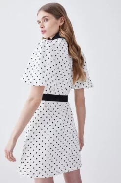 Promo 🎉 Karen Millen Pin Dot Twill Belted Mini 👗 Dress 👏 -Workwear Shop bkk08453 mono xl 2