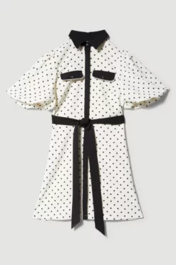 Promo 🎉 Karen Millen Pin Dot Twill Belted Mini 👗 Dress 👏 -Workwear Shop bkk08453 mono xl 3