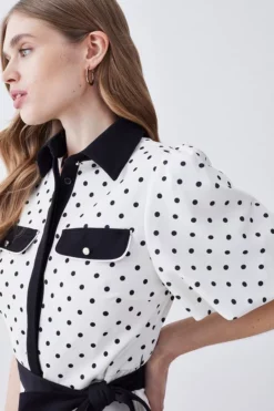 Promo 🎉 Karen Millen Pin Dot Twill Belted Mini 👗 Dress 👏 -Workwear Shop bkk08453 mono xl 4