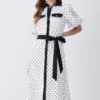Discount ✔️ Karen Millen Pin Dot Twill Belted Midi 👗 Dress 🥰