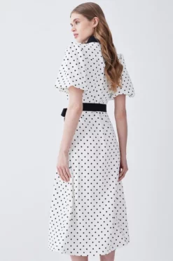 Discount ✔️ Karen Millen Pin Dot Twill Belted Midi 👗 Dress 🥰 -Workwear Shop bkk08454 mono xl 2
