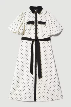 Discount ✔️ Karen Millen Pin Dot Twill Belted Midi 👗 Dress 🥰 -Workwear Shop bkk08454 mono xl 3