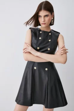 Cheapest 🔥 Karen Millen Leather Military Button Flippy Mini 👗 Dress ⭐ -Workwear Shop bkk08497 black xl 2