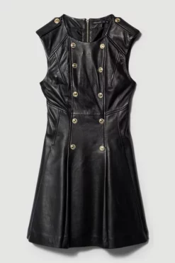 Cheapest 🔥 Karen Millen Leather Military Button Flippy Mini 👗 Dress ⭐ -Workwear Shop bkk08497 black xl 3