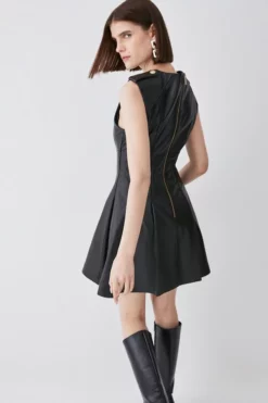 Cheapest 🔥 Karen Millen Leather Military Button Flippy Mini 👗 Dress ⭐ -Workwear Shop bkk08497 black xl 4