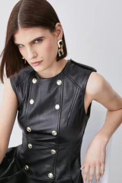 Cheapest 🔥 Karen Millen Leather Military Button Flippy Mini 👗 Dress ⭐ -Workwear Shop bkk08497 black xl 5