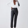Best Sale 🔥 Karen Millen Leather Biker & Zip Detail Cuff Slim Leg Trouser 👍