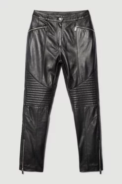Best Sale 🔥 Karen Millen Leather Biker & Zip Detail Cuff Slim Leg Trouser 👍 -Workwear Shop bkk08500 black xl 3