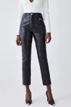 Best Sale 🔥 Karen Millen Leather Biker & Zip Detail Cuff Slim Leg Trouser 👍 -Workwear Shop bkk08500 black xl 4