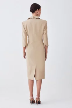 Best Sale 🧨 Karen Millen Petite Compact Crepe Wrap Waist Pencil Midi 👗 Dress 🥰 -Workwear Shop bkk08593 camel xl 2