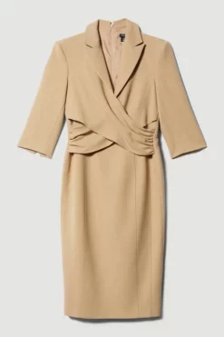 Best Sale 🧨 Karen Millen Petite Compact Crepe Wrap Waist Pencil Midi 👗 Dress 🥰 -Workwear Shop bkk08593 camel xl 3