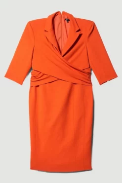 Cheap 👍 Karen Millen Plus Size Compact Crepe Wrap Waist Pencil Midi 👗 Dress 👏 -Workwear Shop bkk08594 orange xl 3