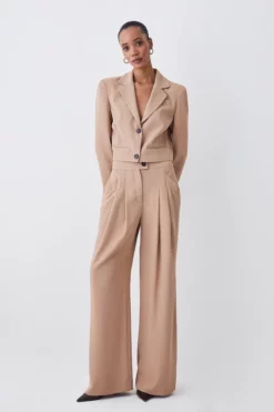 Promo 🌟 Karen Millen Soft Twill Button Wide Leg Trouser ⭐
