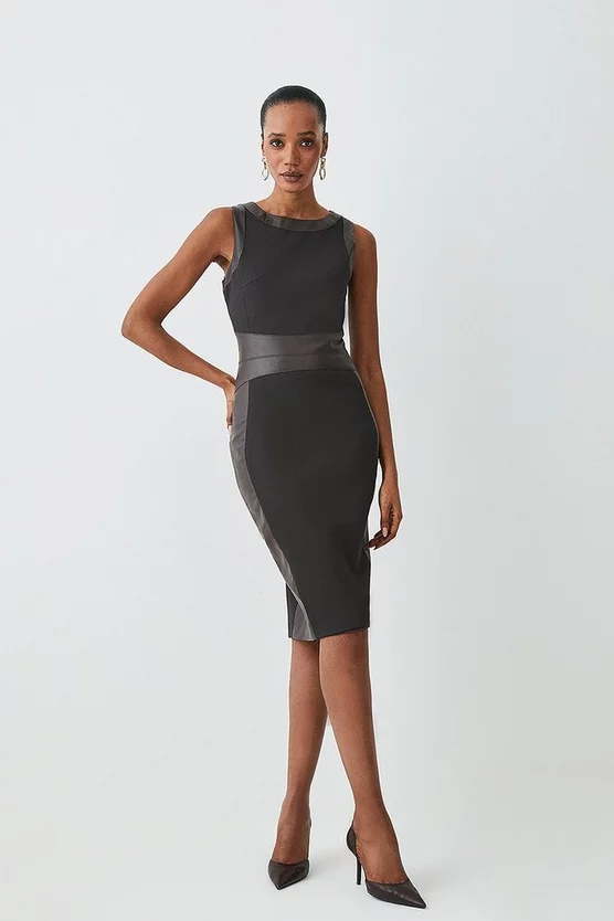 Hot Sale ✔️ Karen Millen Ponte And Faux Leather Pencil Midi 👗 Dress 👏 2 Hot Sale ✔️ Karen Millen Ponte And Faux Leather Pencil Midi 👗 Dress 👏 - Image 2