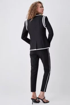 Best Pirce ⌛ Karen Millen Compact Stretch Slim Leg Tipped Side Detail Trousers 🤩 -Workwear Shop bkk08623 black xl 4
