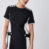 New ✔️ Karen Millen Compact Stretch Tipped A Line Mini 👗 Dress ⌛