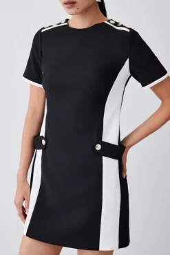 New ✔️ Karen Millen Compact Stretch Tipped A Line Mini 👗 Dress ⌛ -Workwear Shop bkk08624 black xl 2